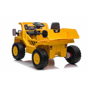 Wywrotka Caterpillar na akumulator dla dzieci Żółty + Ruchomy kiper + Łopatka + Megafon + Audio LED + Ekoskóra